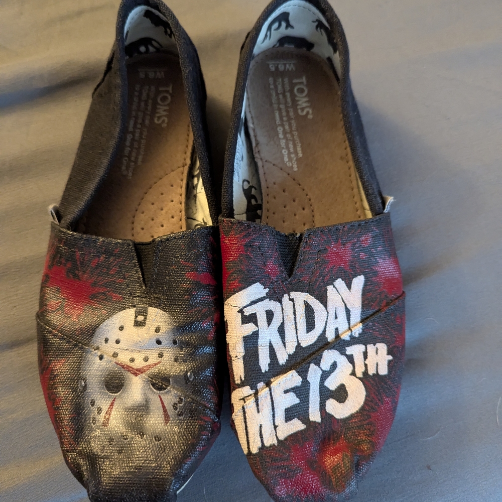Toms Black and Red Friday the 13th Slippers